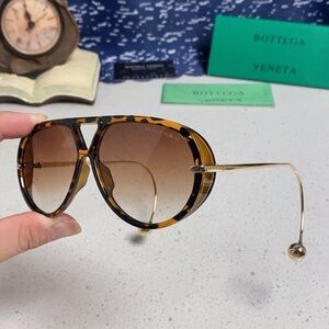 Bottega Veneta Tortoiseshell and Gold Aviator Sunglasses